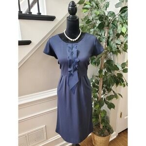 Pamela Dennis Women's Blue Polyester Round Neck Short Sleeve Knee Length Dress M